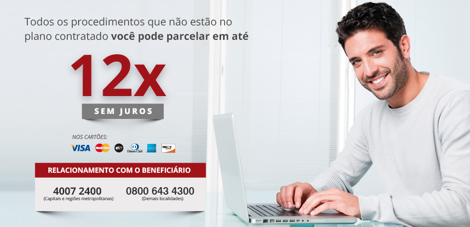 Todos os procedimentos que não estão no plano contratado você pode parcelar em até 12 vezes sem juros nos cartões visa , mastercard, Elo, DinnersClub, American Express, Discover Network 